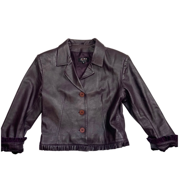 Vintage Leather Jacket Diba Ruffle Fitted Dark Plum M - Picture 8 of 16